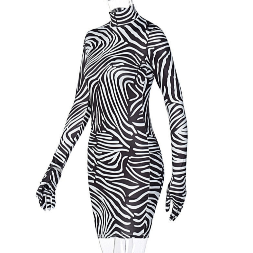 Zebra Print Mini Dress with Gloves